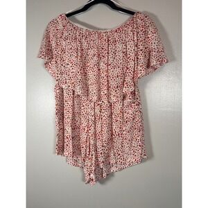 Davi & Dani Red Pink Leopard Print Ruffle Off Shoulder Romper Women's M NWT